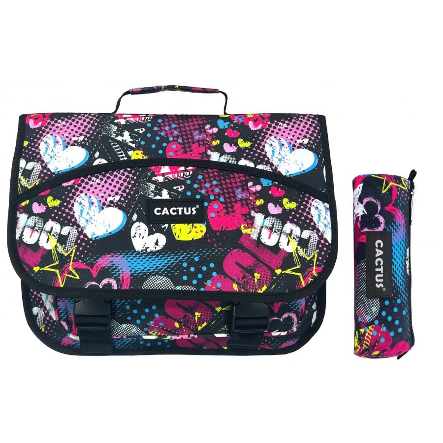 Clearance Cactus Cartable Scolaire Double Compartiment & Trousse Offerte Cactus Sans Roulettes