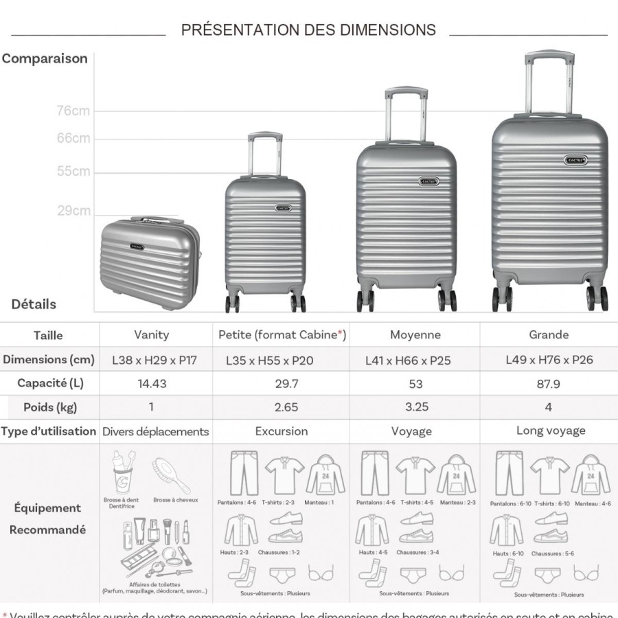 Best Cactus Lot 3 Valises Plus 1 Vanity Rigides Cactus Abs