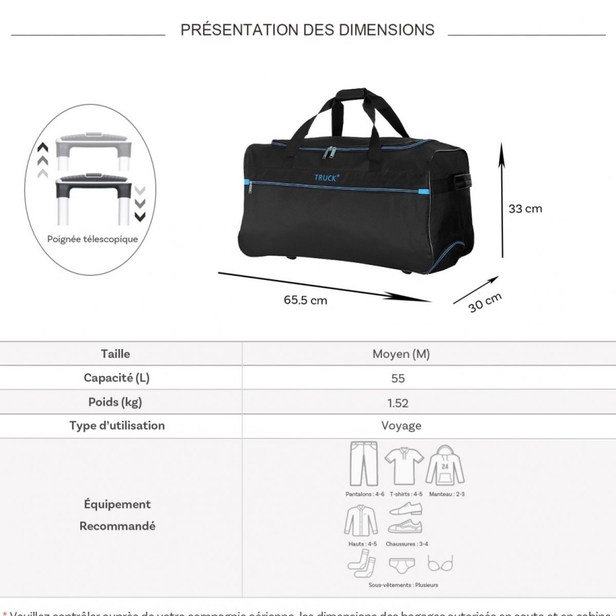 Wholesale Truck Sac De Voyage Avec Roulettes 64L Truck Polyester Taille M 65.50Cm