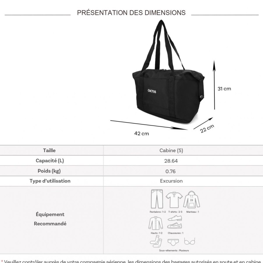 New Cactus Sac De Voyage Week-End 28L Deperlant Cactus Sans Roulettes