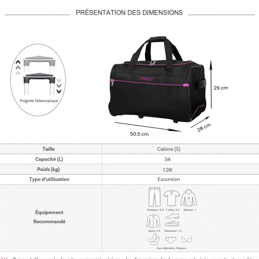 Hot Truck Sac De Voyage Cabine Avec Roulettes 34L Truck Polyester Taille S 50.50Cm