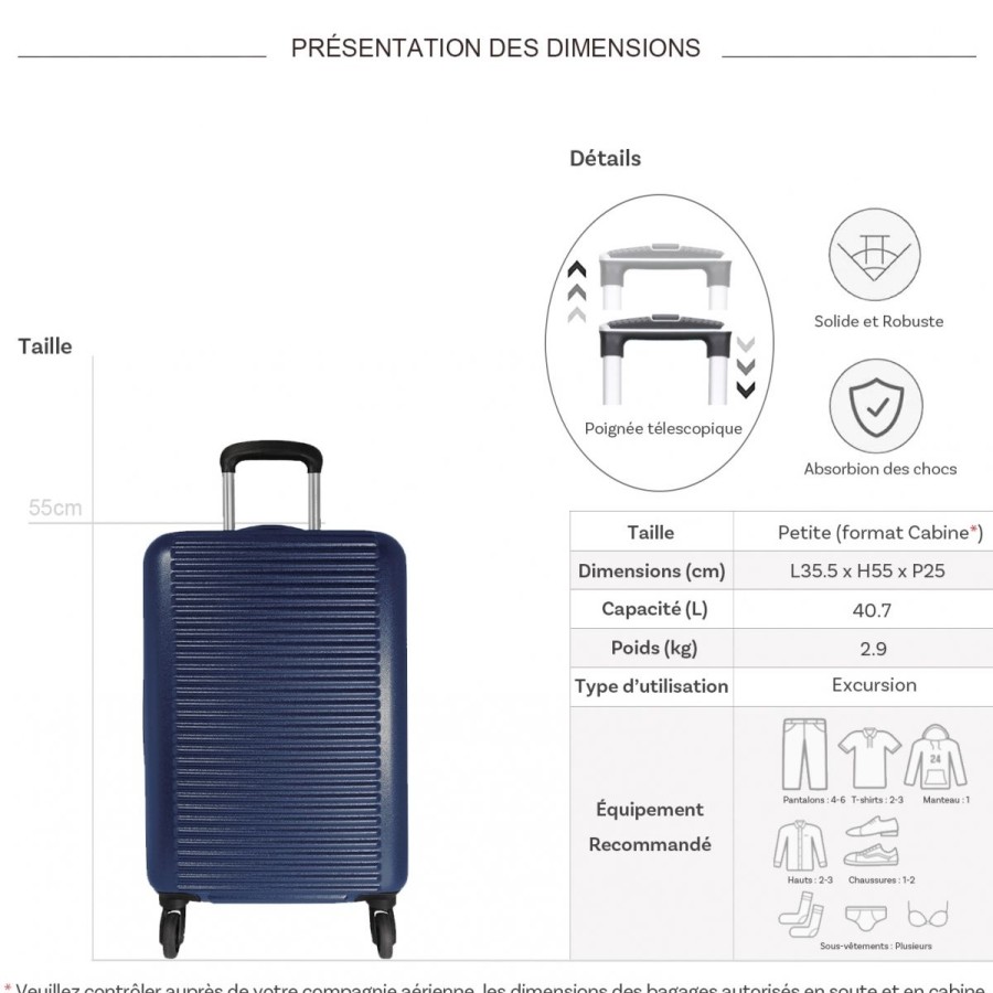 New David Jones Valise Cabine Rigide Extensible David Jones Abs 55Cm