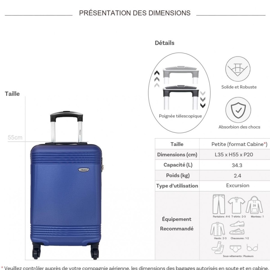 Clearance Truck Valise Cabine Passe-Partout Rigide Truck Abs 55Cm